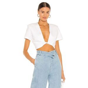 Gauge81 White Keila Front Twist Crop Casual Top 100% Cotton Short Sleeves Size L